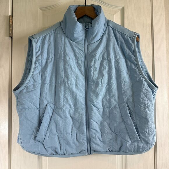 Thread & Supply Women's Oversized Nylon Puffer Vest Light Blue Size S Small - Picture 1 of 8